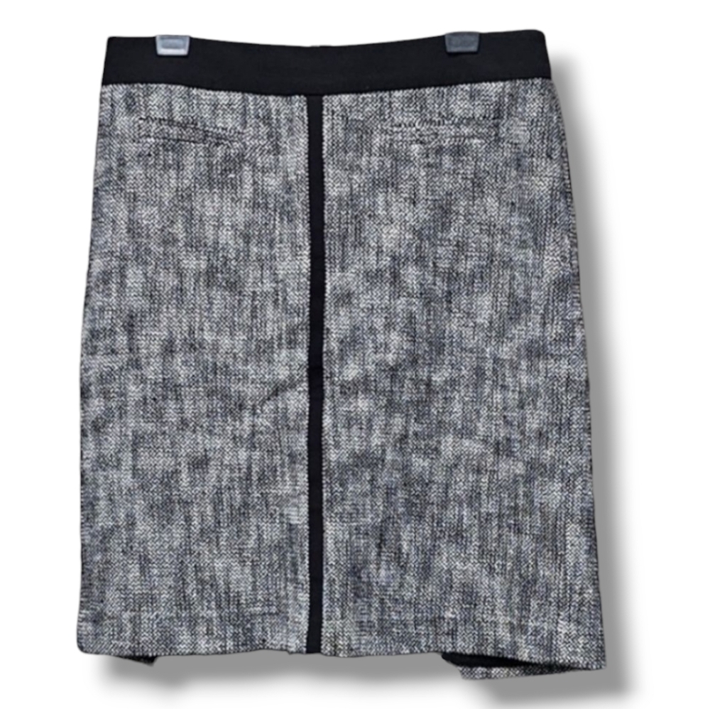 TALBOTS SIZE 8 HASHED TWEED PENCIL SKIRT IN GREY\BLACK